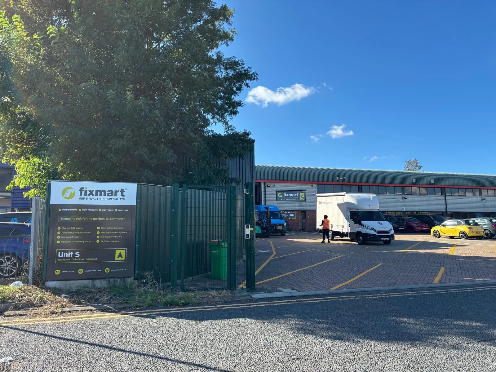Fixmart directory sign beside the site entrance of a trade park